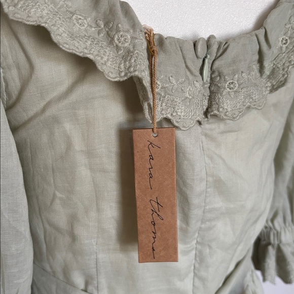 Kara Thoms The Audrey Light Green Puff Sleeve Dress small seafoam sage pastel - Picture 10 of 12